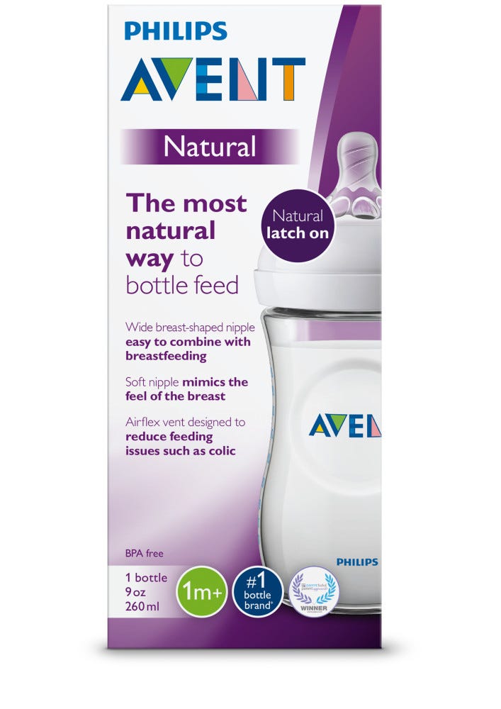 Philips AVENT BPA Free Natural Feeding 9 oz Bottle 1M+ 3 Count 