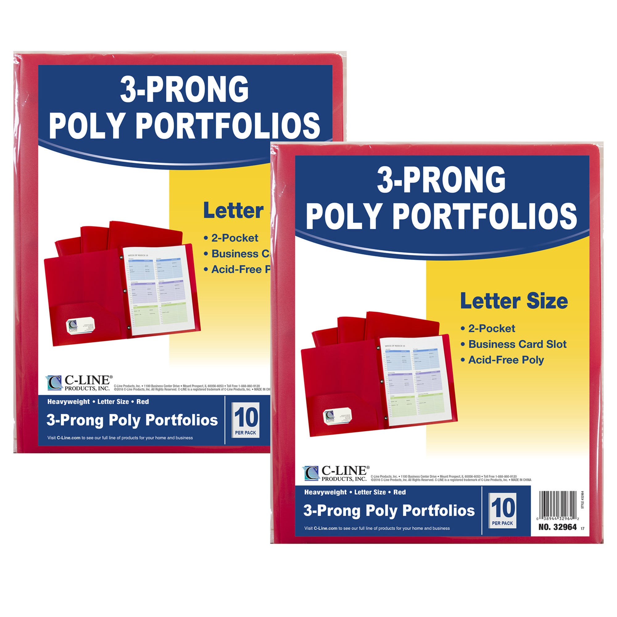 Letter Size 6-Pack 2 Pocket Heavyweight Poly Portfolio with Prongs 5-Pack w...